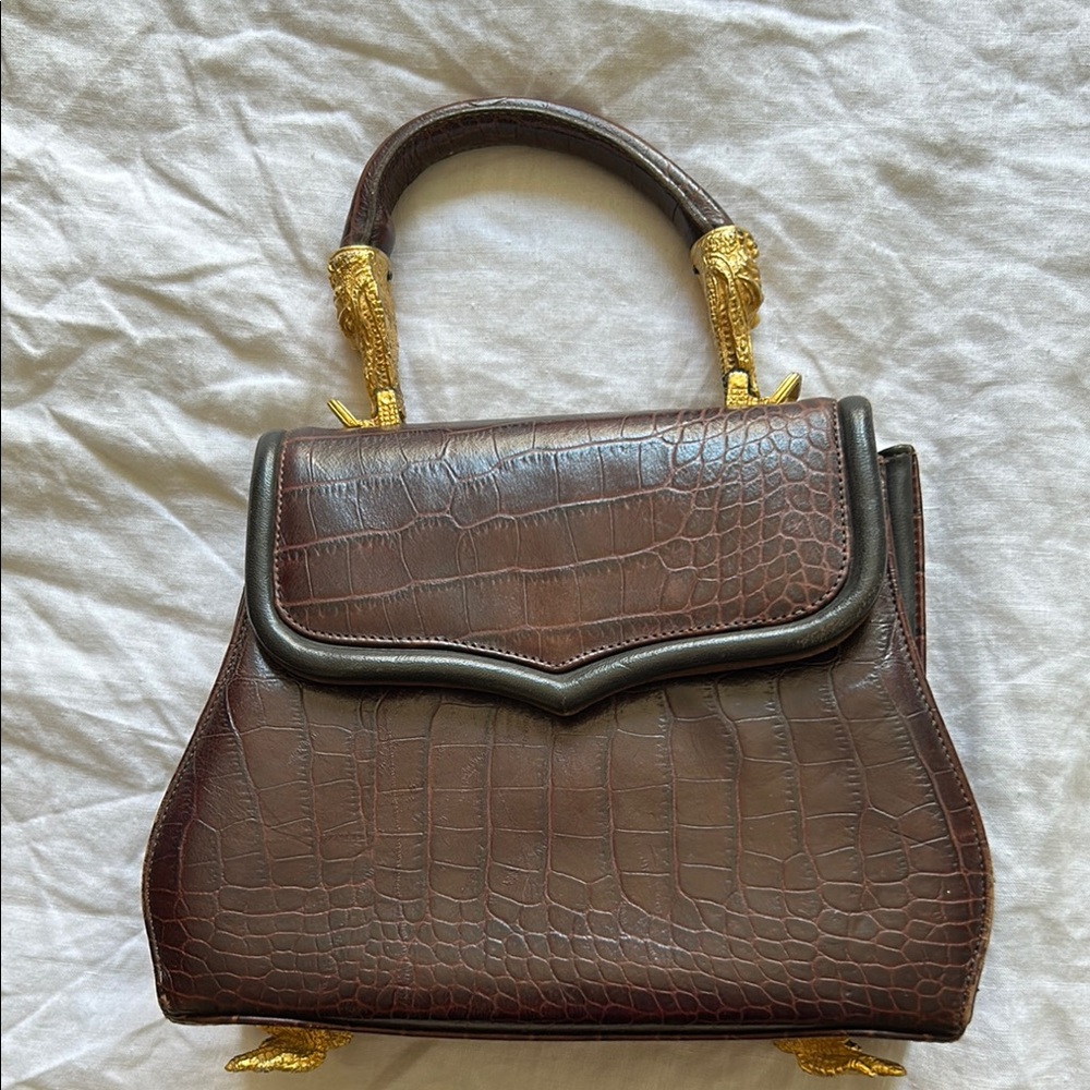 Elegant Brown Crocodile-Embossed Handbag
